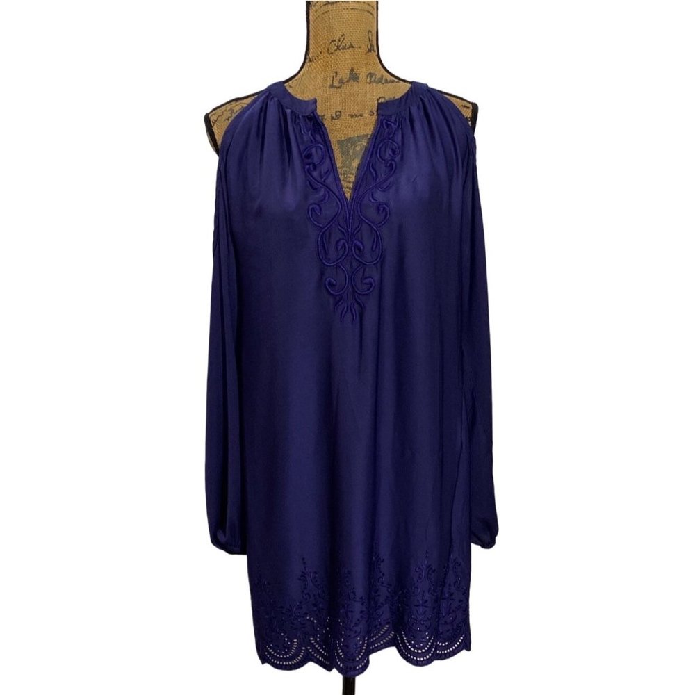 Macbeth Collection Dress Margaret Josephs Dark Blue Long Sl Cold Shoulder Party‎